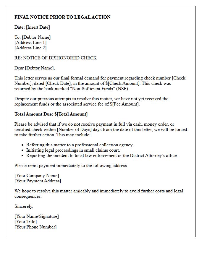 Last Attempt Collection Letter for NSF Check