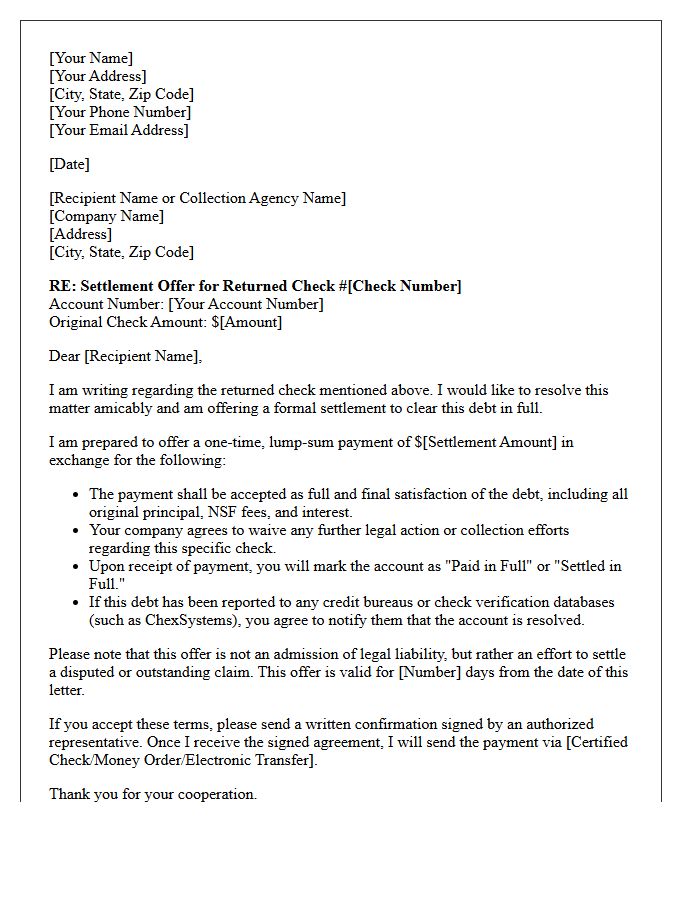 Settlement Offer Letter for Returned Check Debt