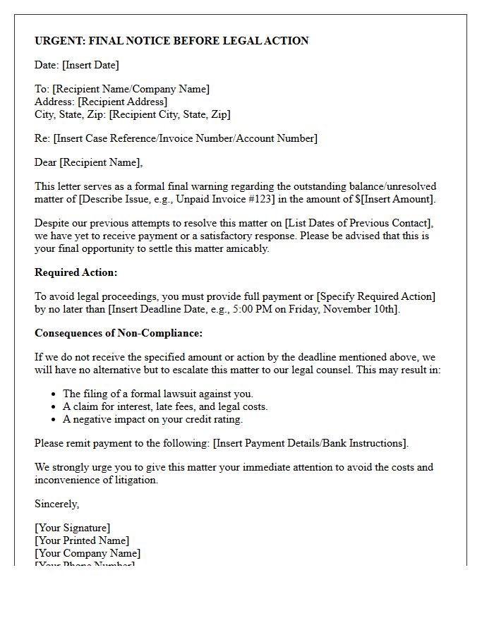 Final Warning Letter Before Legal Action