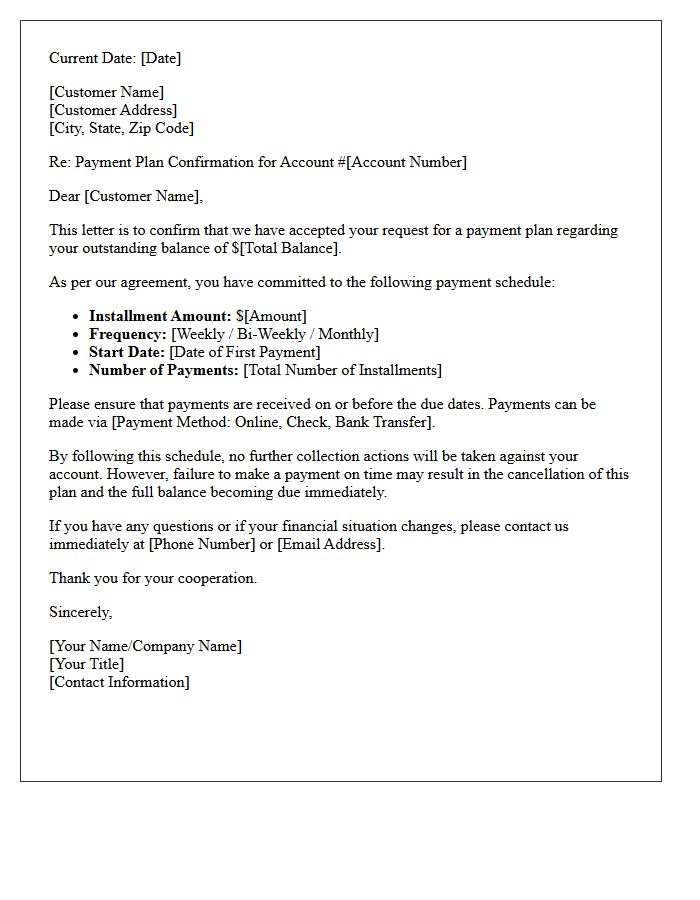 Payment Plan Confirmation Letter