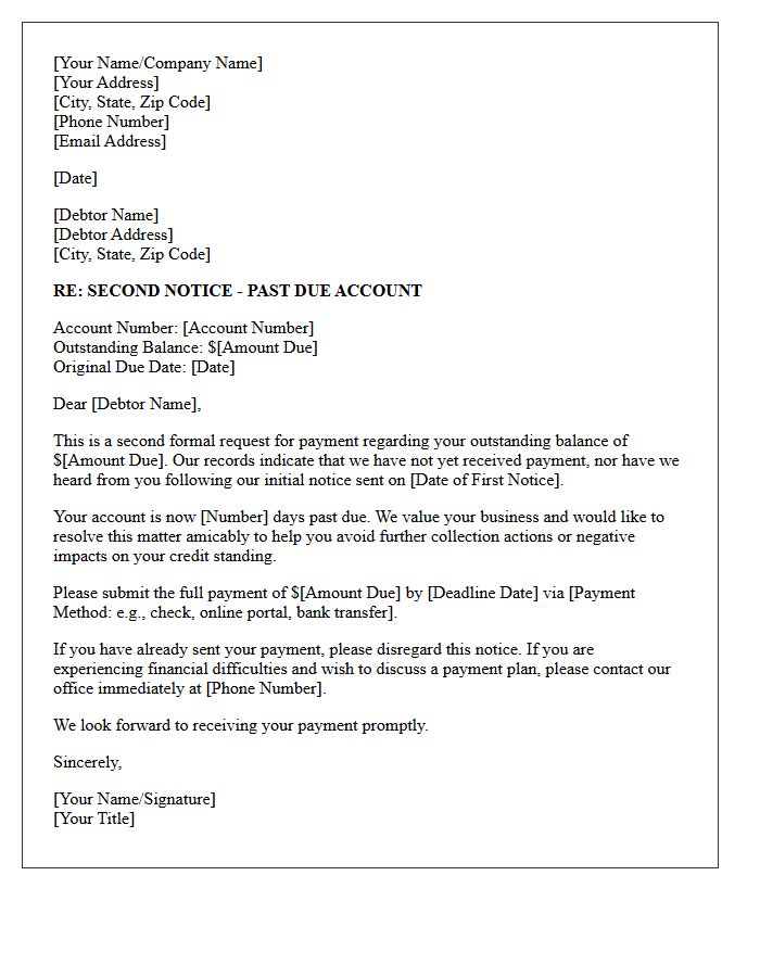 Second Notice Demand Letter for Past Due Account