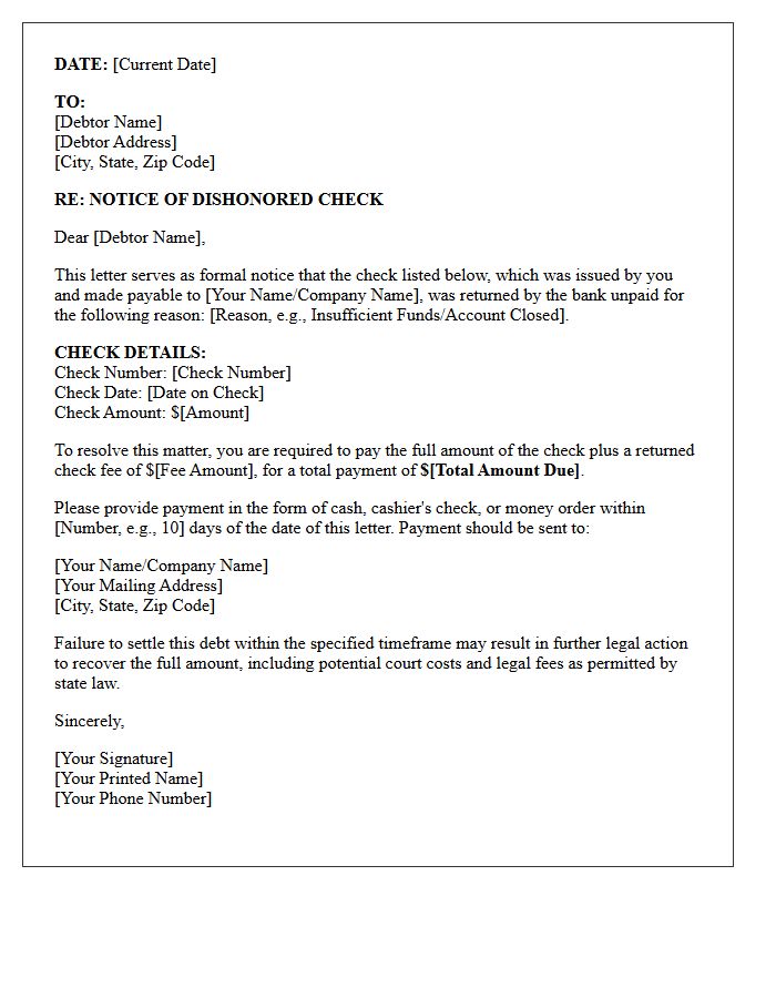 Debt Collection Returned Check Demand Letter