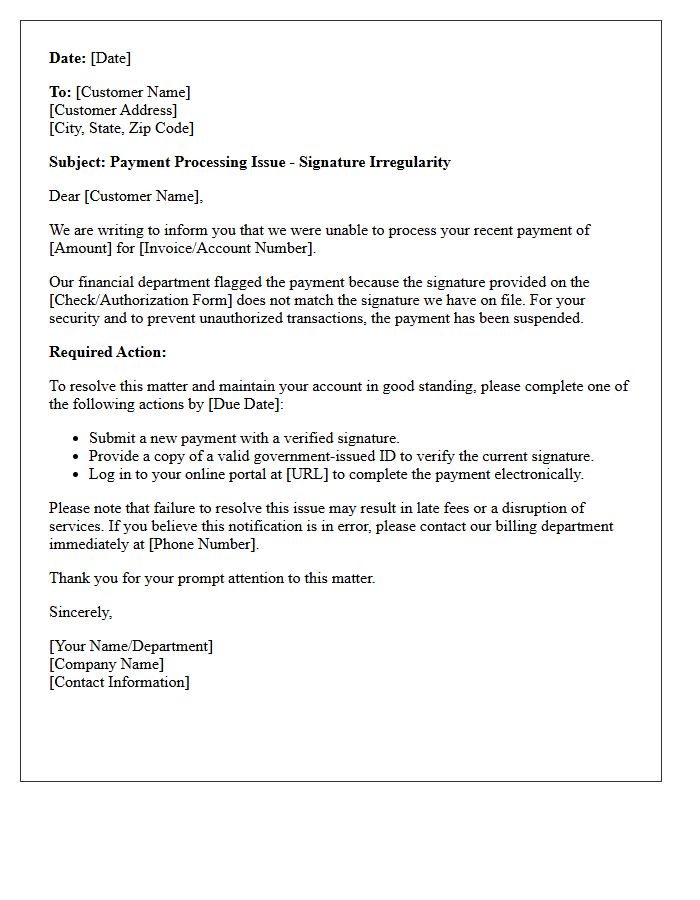 Failed Payment Irregular Signature Action Letter