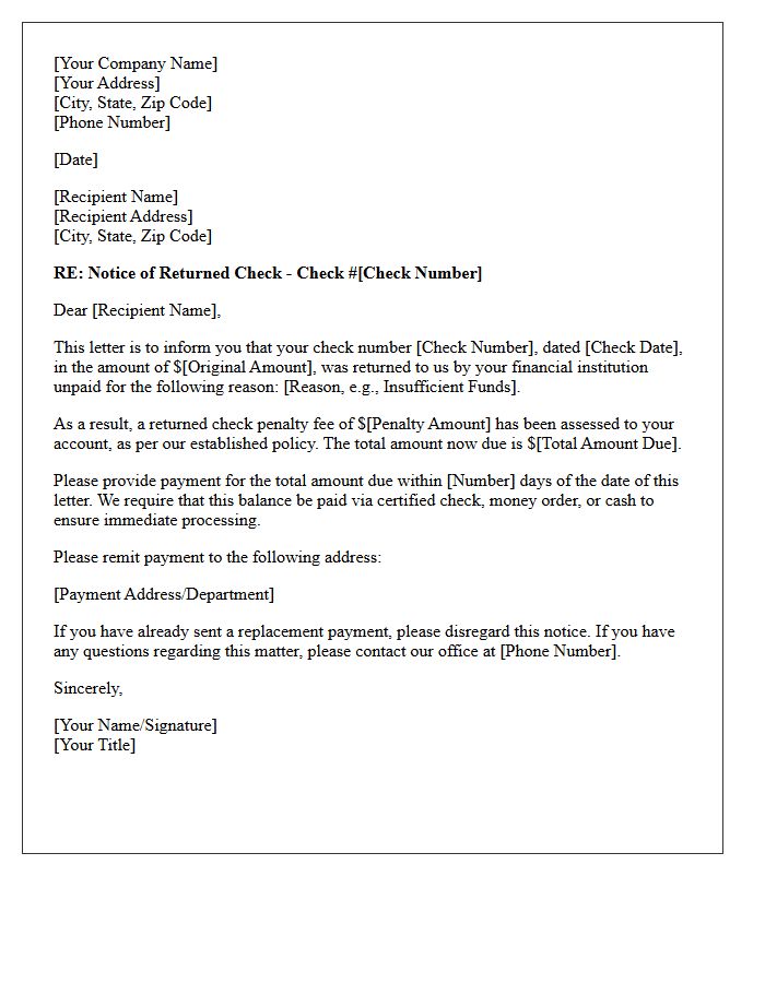 Notice of Returned Check and Penalty Assessment Letter
