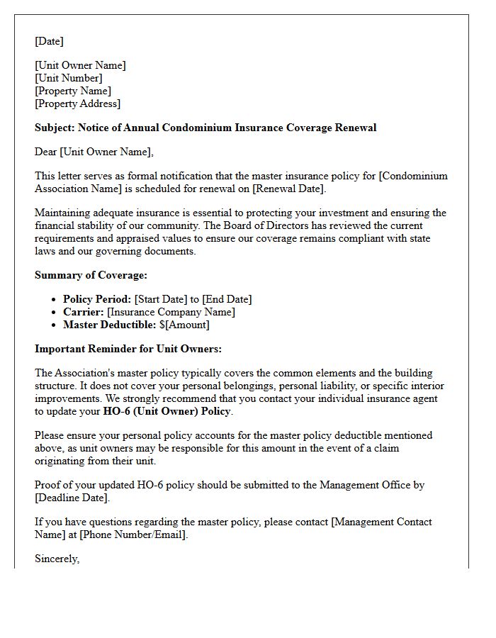 Annual Condominium Coverage Renewal Letter