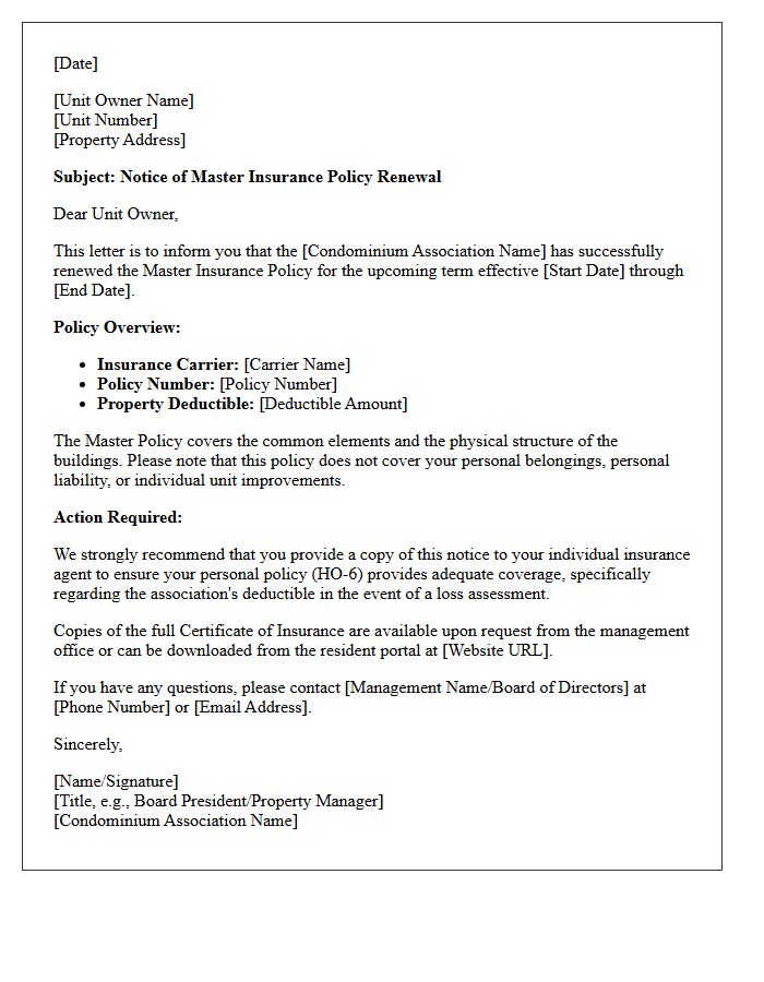 Condominium Association Insurance Renewal Letter