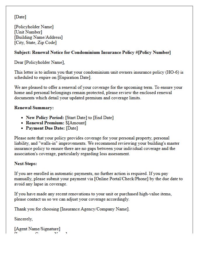 Condominium Unit Owner Insurance Renewal Letter