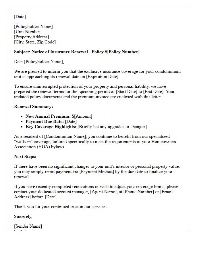 Exclusive Condominium Insurance Renewal Letter