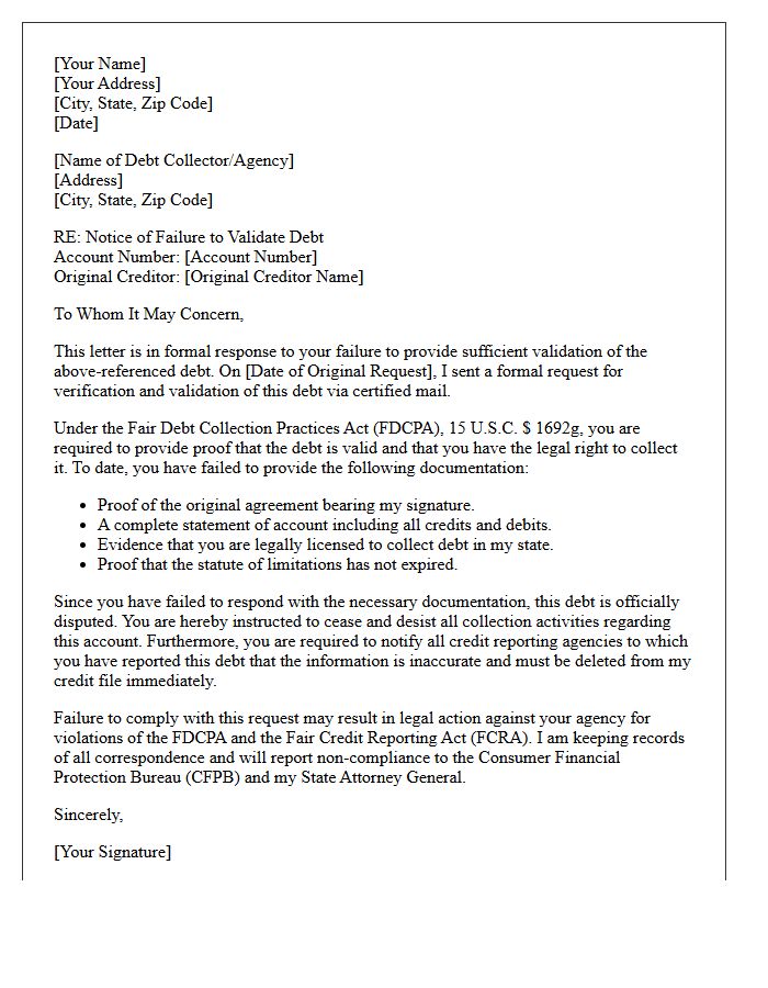 Failure to Validate Debt Investigation Response Letter