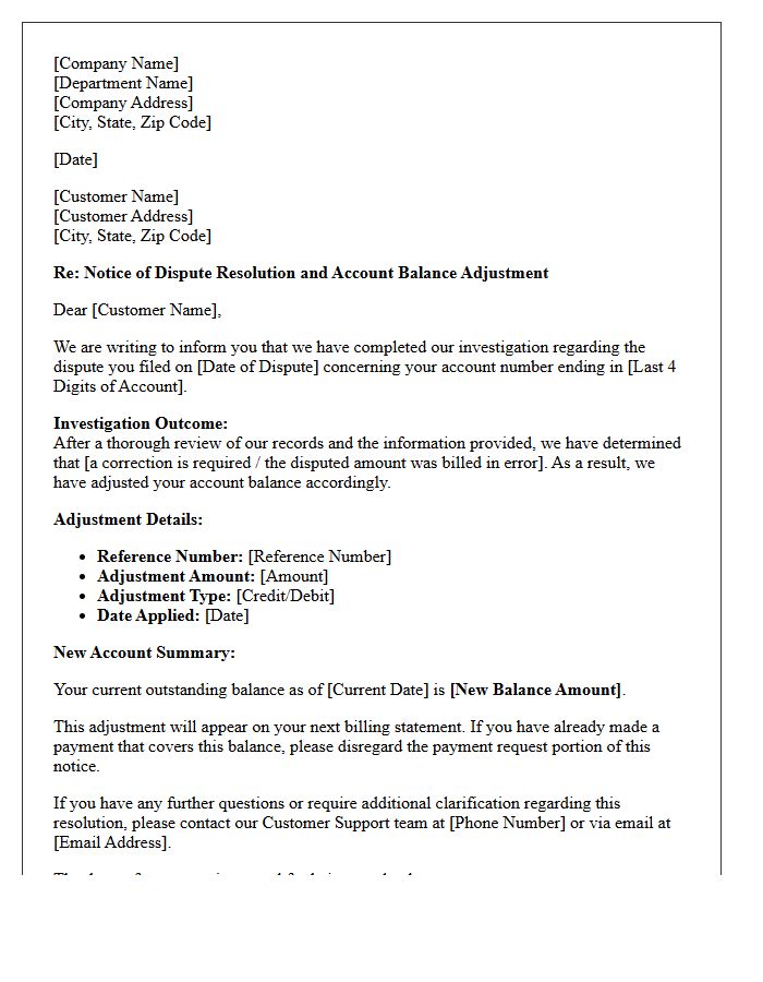 Account Balance Adjustment And Dispute Resolution Outcome Notice Letter