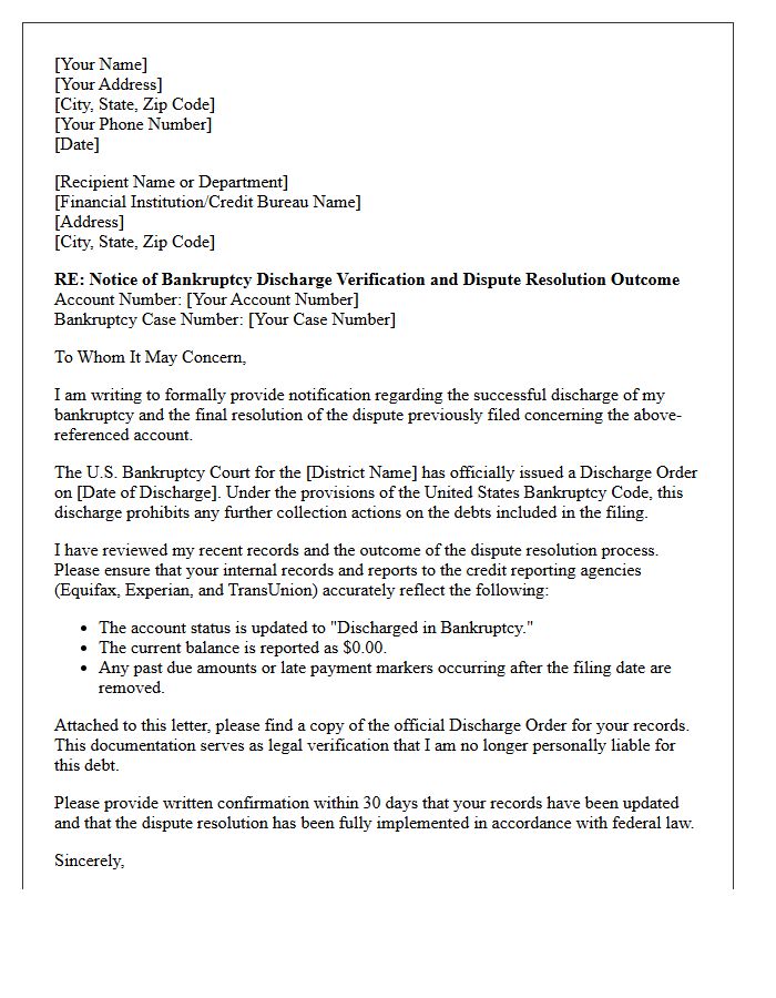 Bankruptcy Discharge Verification And Dispute Resolution Outcome Notice Letter