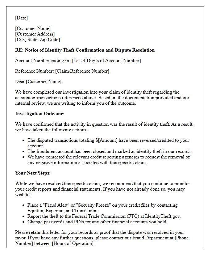 Identity Theft Confirmation And Dispute Resolution Outcome Notice Letter