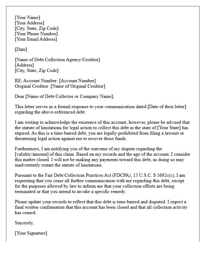 Time-Barred Debt Acknowledgment And Dispute Resolution Outcome Notice Letter