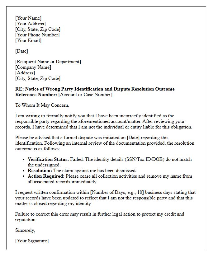 Wrong Party Identification And Dispute Resolution Outcome Notice Letter