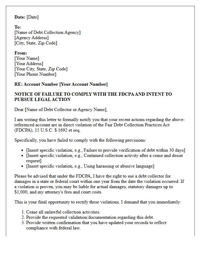 Failure to Comply May Result in Legal Action under the FDCPA