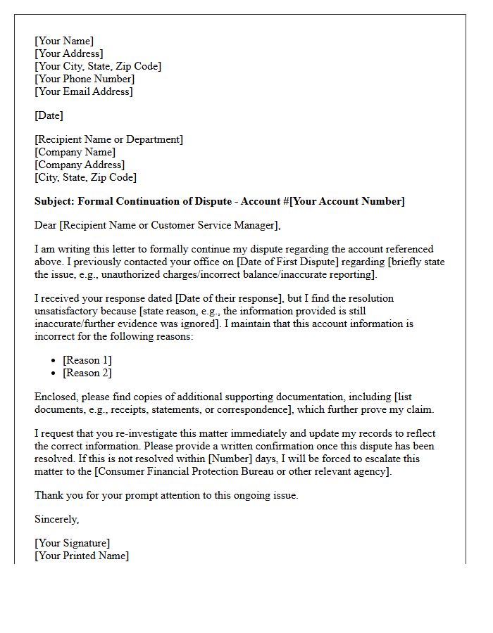 I Am Writing This Letter to Continue My Dispute of the Account