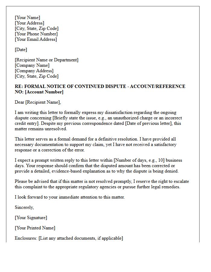 I Expect a Prompt Written Reply to This Continued Dispute Letter