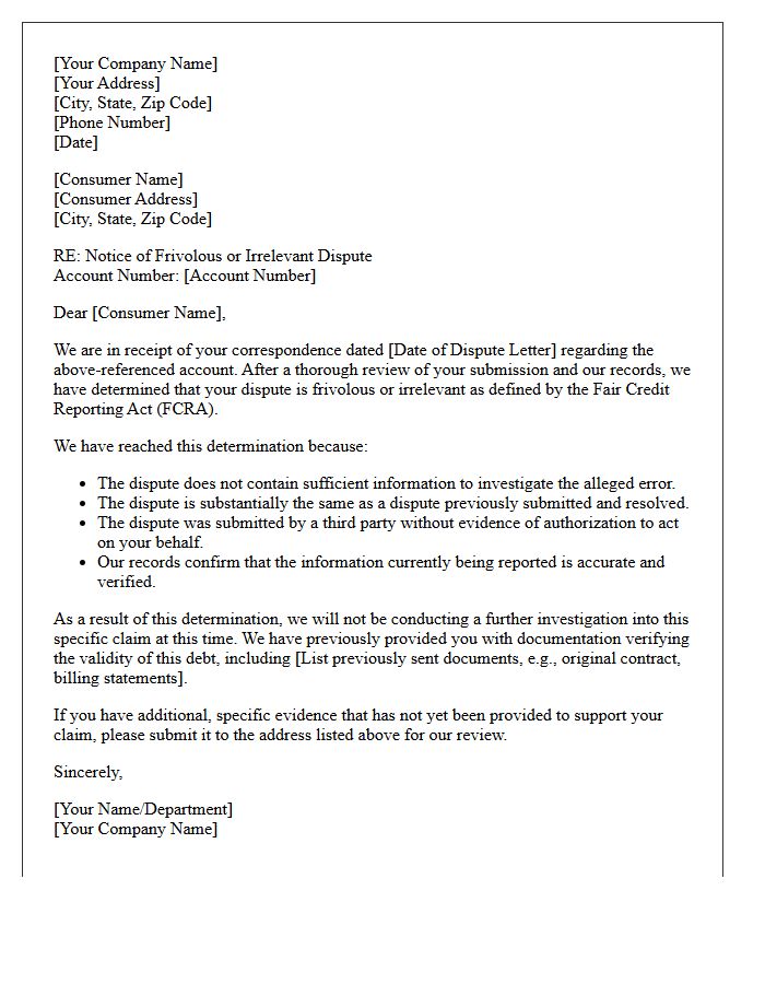 Dismissal Of Frivolous Debt Dispute Letter