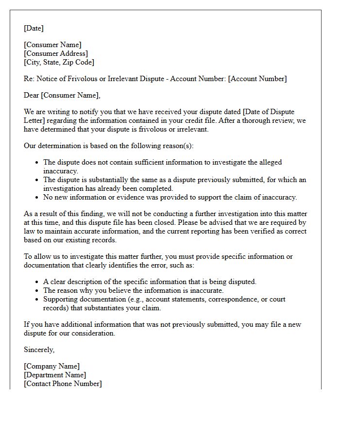 Frivolous Dispute Finding And Closure Letter
