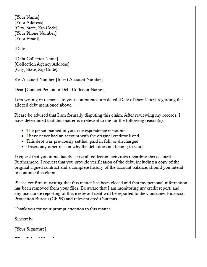 Irrelevant Debt Dispute Response Letter