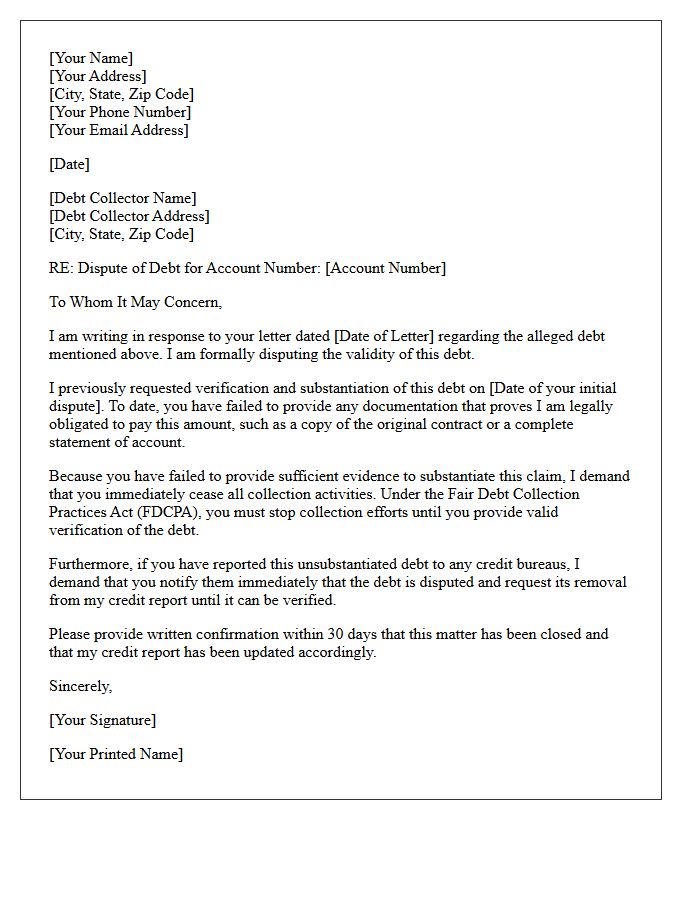 Unsubstantiated Debt Dispute Response Letter