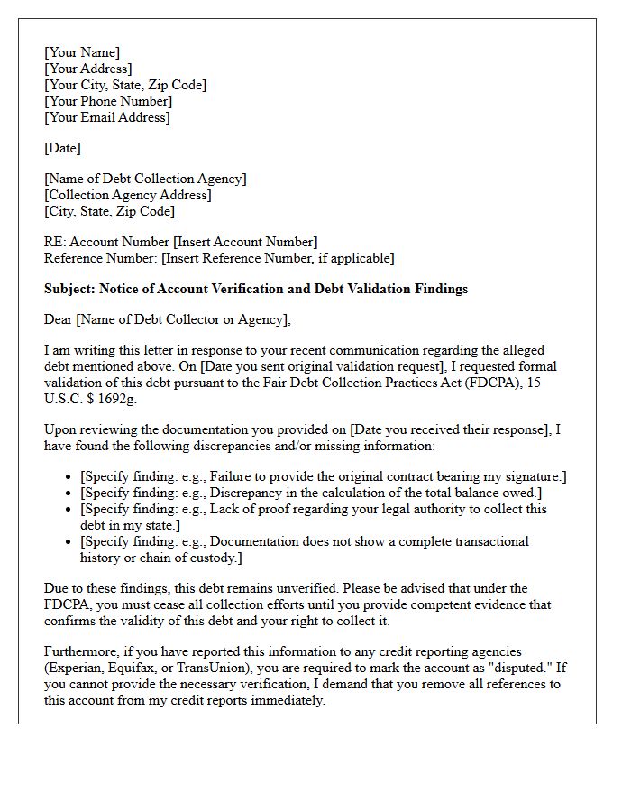 Account Verification And Debt Validation Findings Letter