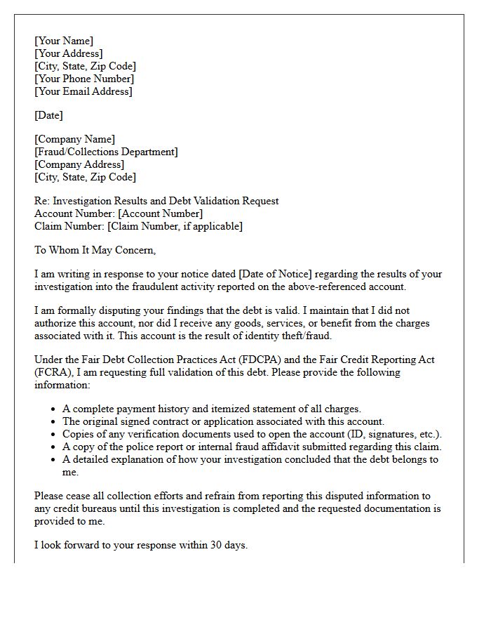 Fraud Claim Investigation Results And Debt Validation Letter