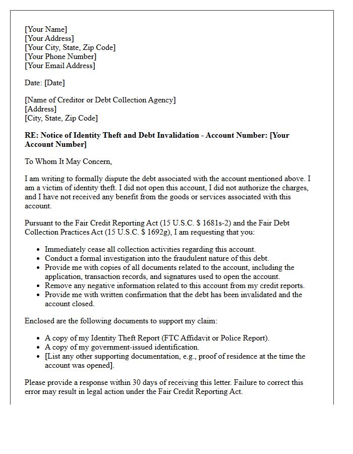 Identity Theft Investigation And Debt Invalidation Letter