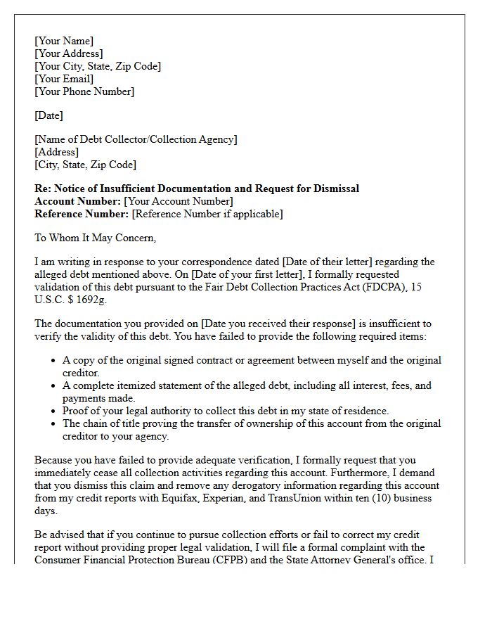 Insufficient Documentation And Debt Validation Dismissal Letter