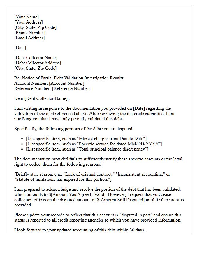 Notice Of Partial Debt Validation Investigation Results Letter