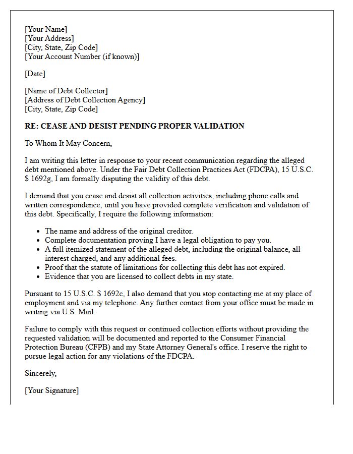 Cease and Desist Pending Proper Validation Letter