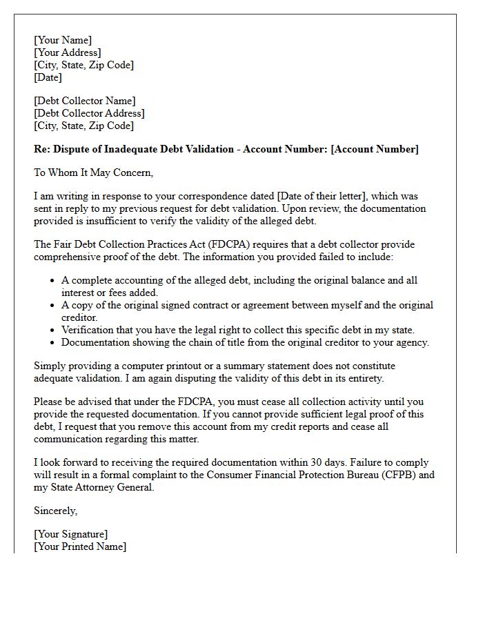 Dispute of Inadequate Debt Validation Letter