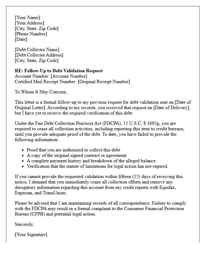 Follow-Up Debt Validation Request Letter