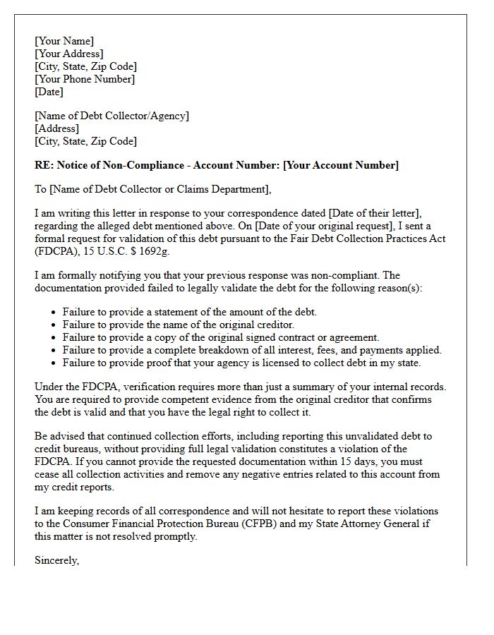 Notice of Non-Compliant Debt Validation Letter