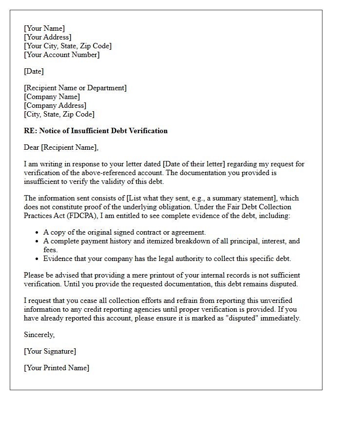 Rejection of Insufficient Verification Letter