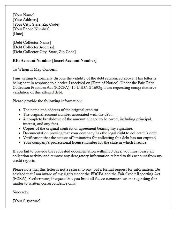 Request for Comprehensive Debt Validation Letter