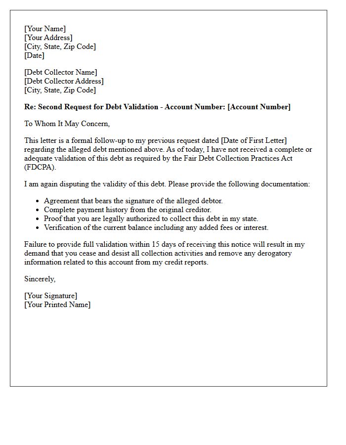 Second Request for Complete Debt Validation Letter