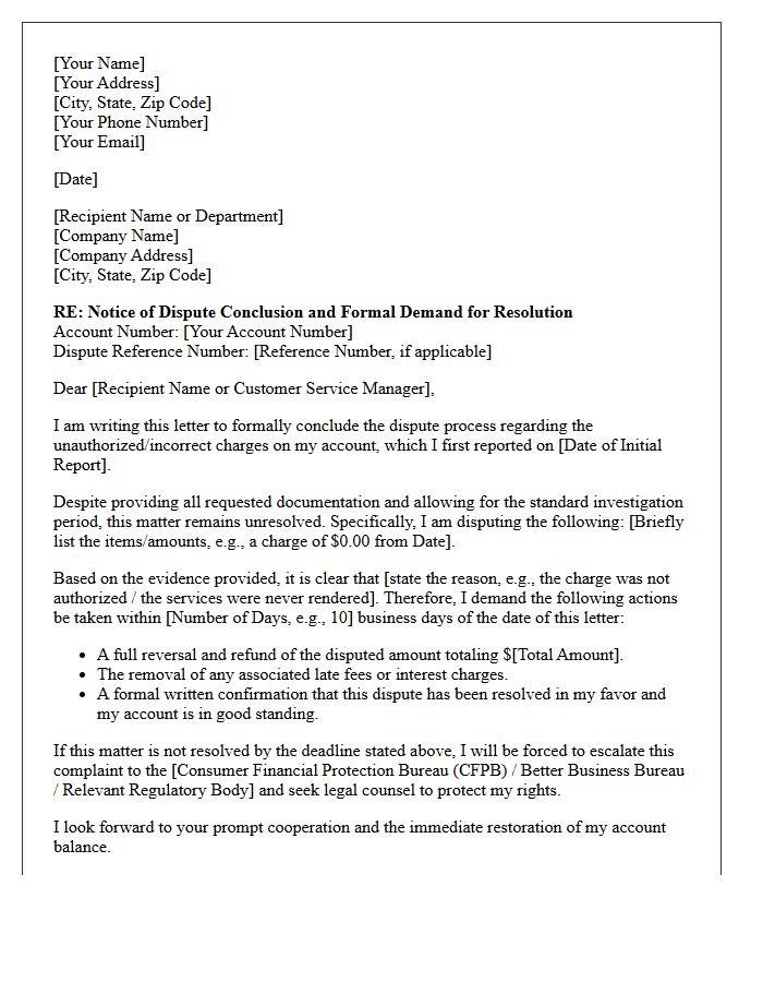 Account Dispute Conclusion and Demand Letter