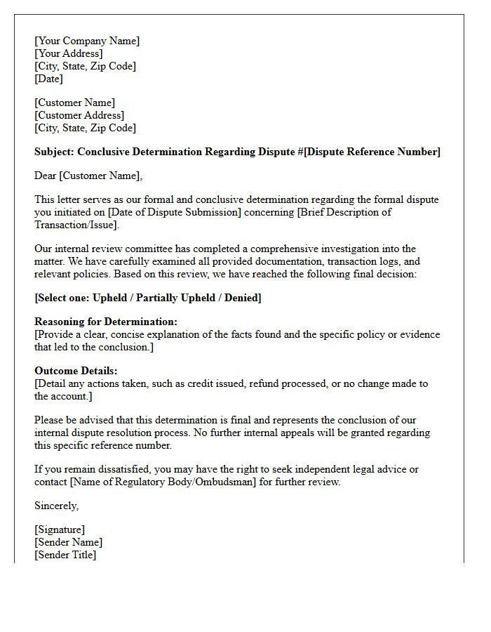 Conclusive Dispute Determination Letter