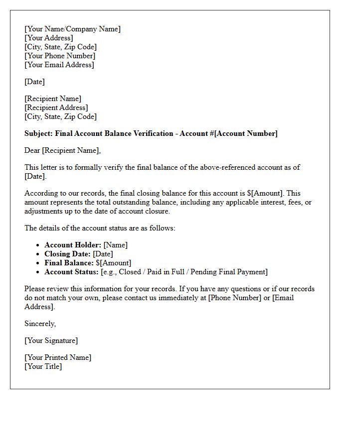Final Account Balance Verification Letter