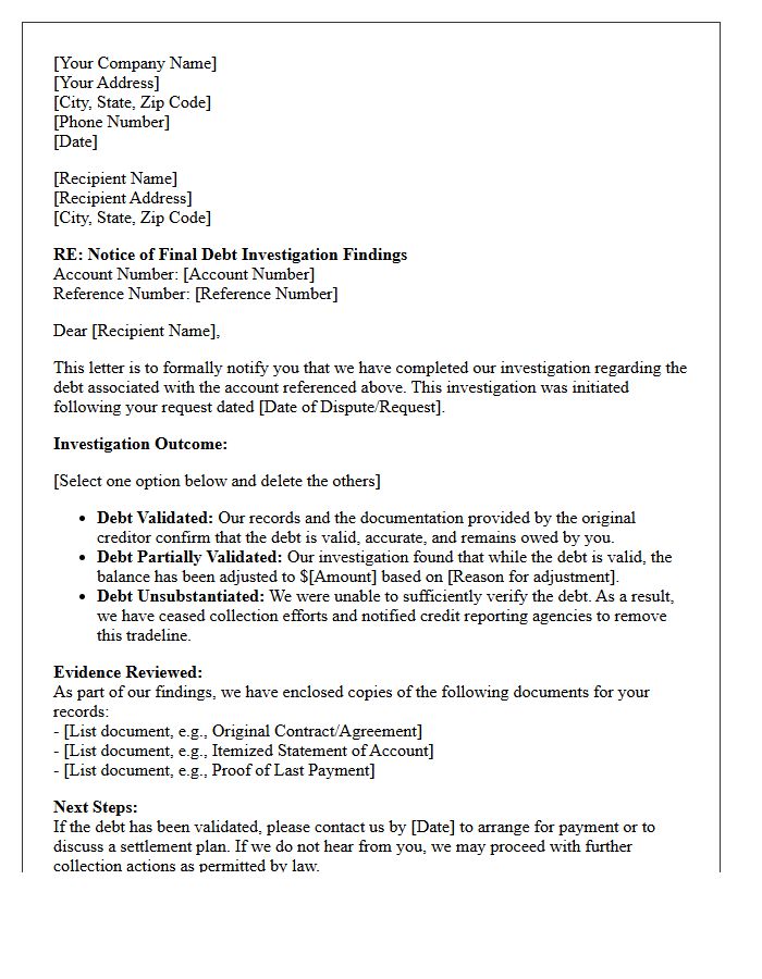 Final Debt Investigation Findings Letter