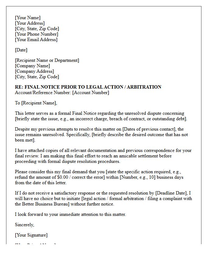 Final Notice of Dispute Resolution Letter