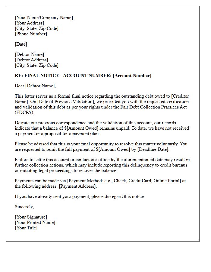 Final Notice of Validated Debt Letter