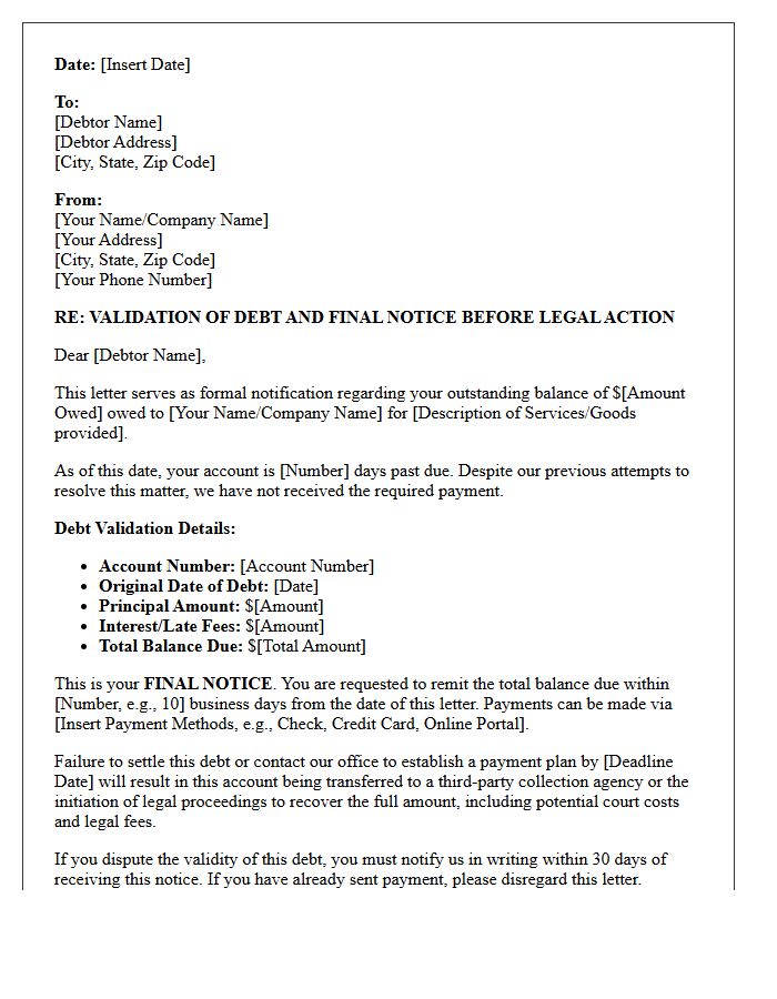 Validation of Debt and Final Notice Letter