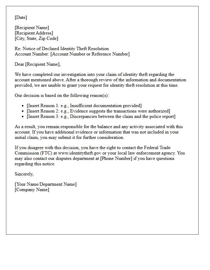 Notice of Declined Identity Theft Resolution Letter