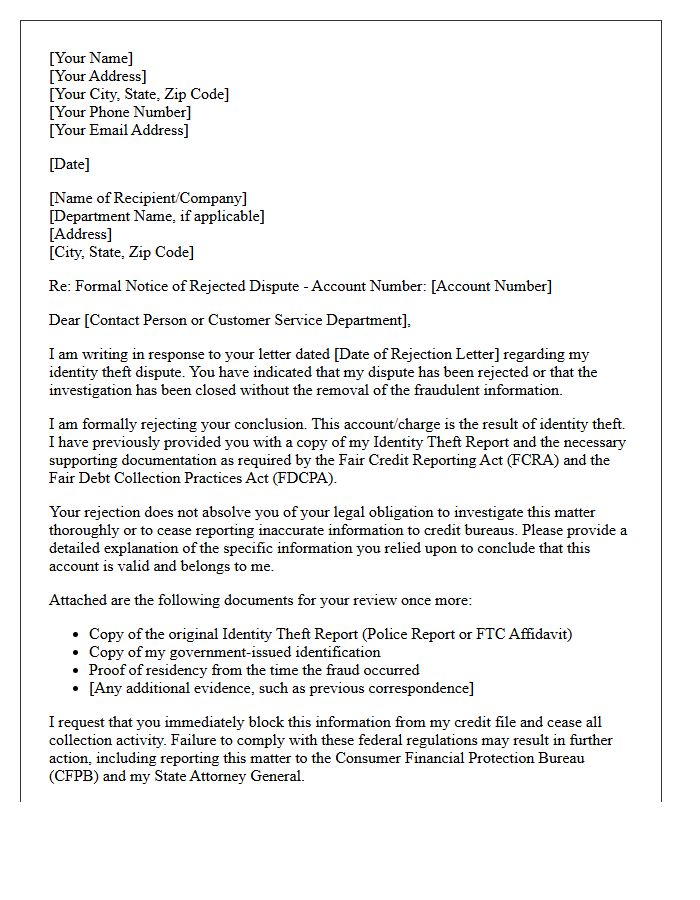 Notice of Rejected Identity Theft Dispute Response Letter