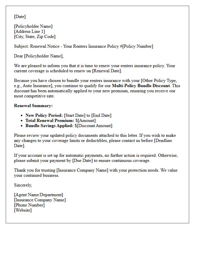 Bundle Discount Renters Insurance Policy Renewal Letter