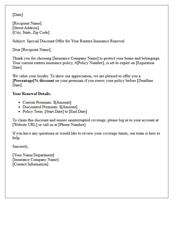 Discount Offer Renters Insurance Policy Renewal Letter