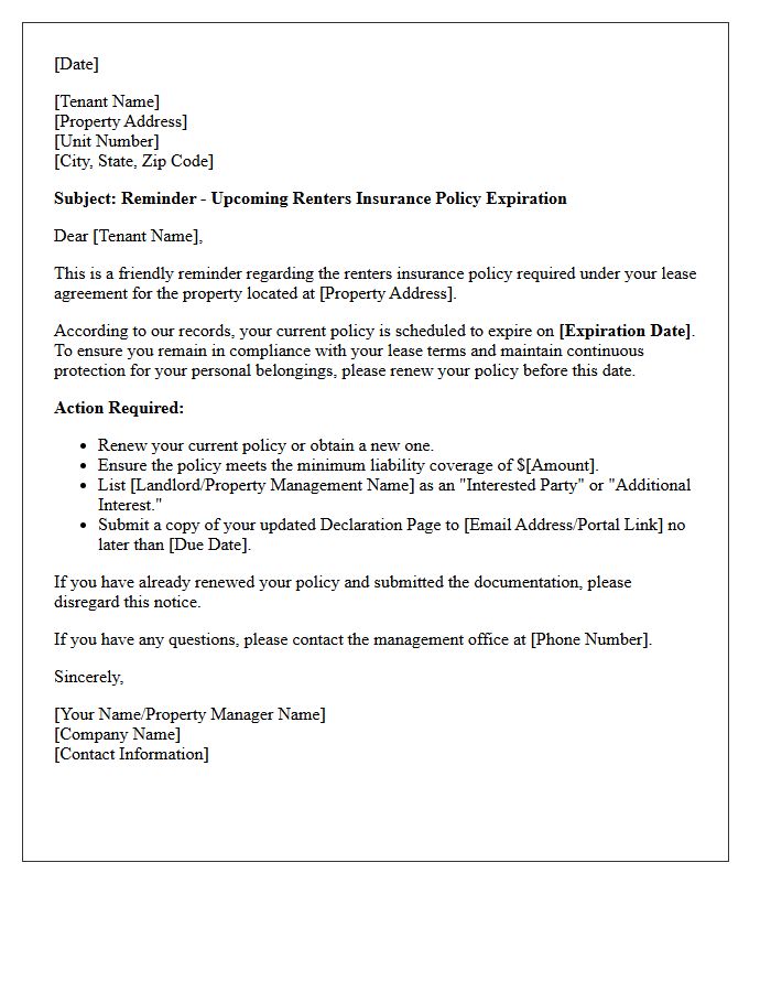 Early Renters Insurance Policy Renewal Reminder Letter