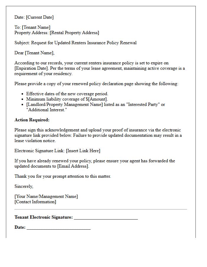 Electronic Signature Renters Insurance Policy Renewal Request Letter